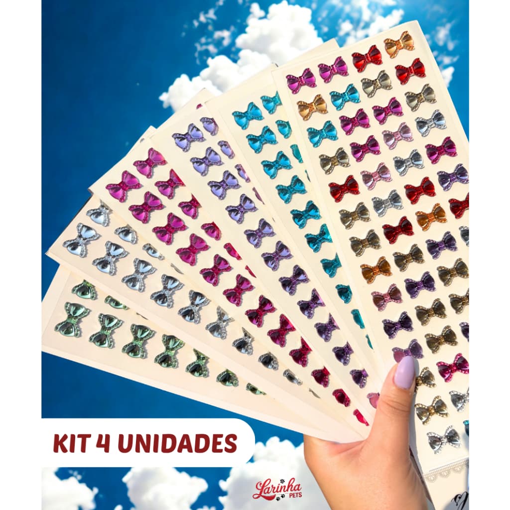 Cartela de Laço Adesivo - 4 unidades - 56 apliques cada cartela - Cores Variadas