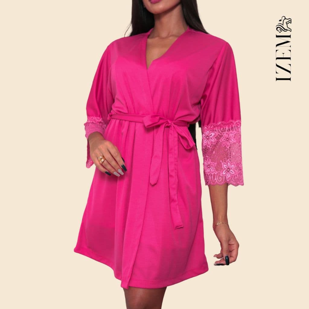 Robe Luxo Roupão Feminino Noiva  com Renda Sensual