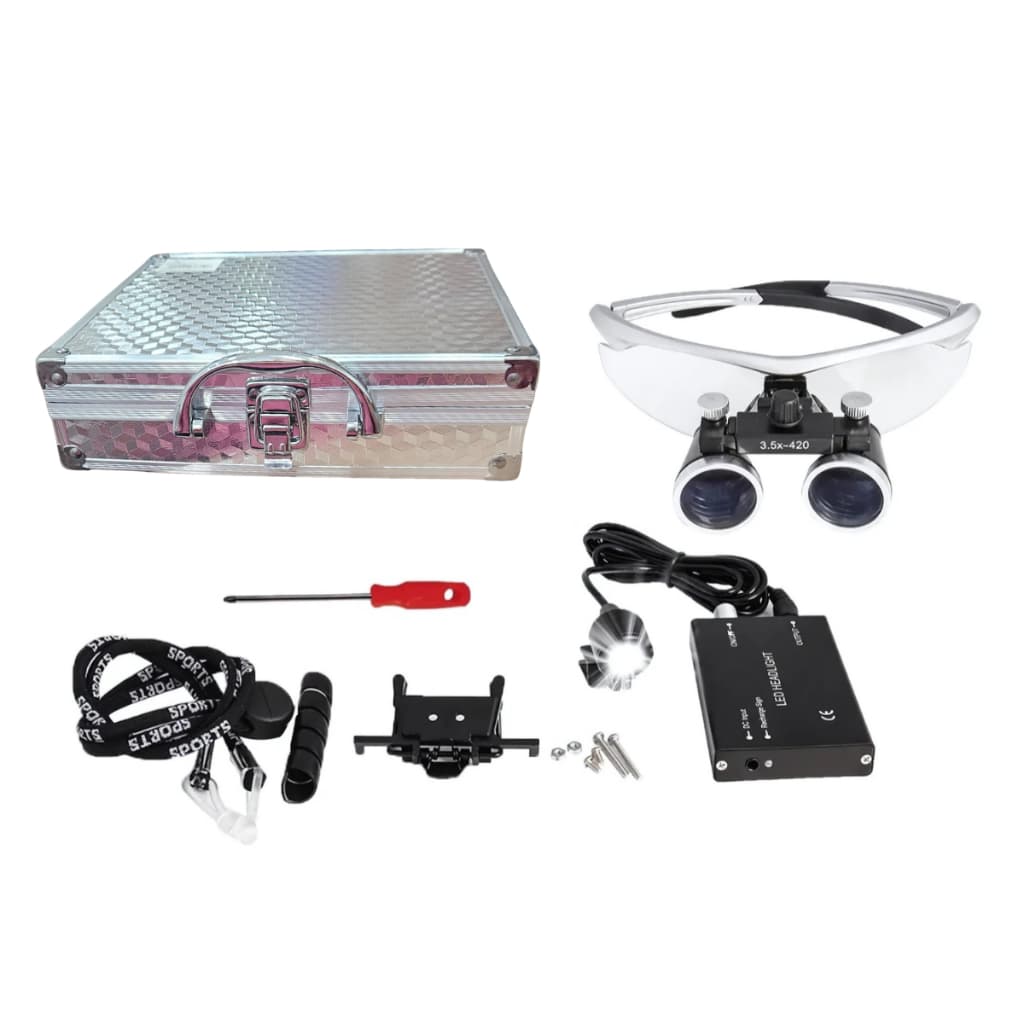 Kit Ferramentas de Precisão Óculos Ampliação Binocular Profissional Com Lupa Lentes Luz LED e Maleta
