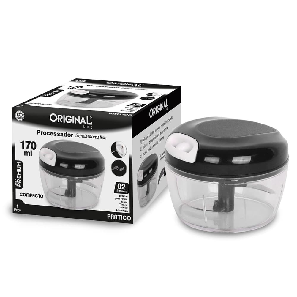 Multi Processador Triturador de Alimentos Manual 170ML Premium 2 Lâminas Inox Original