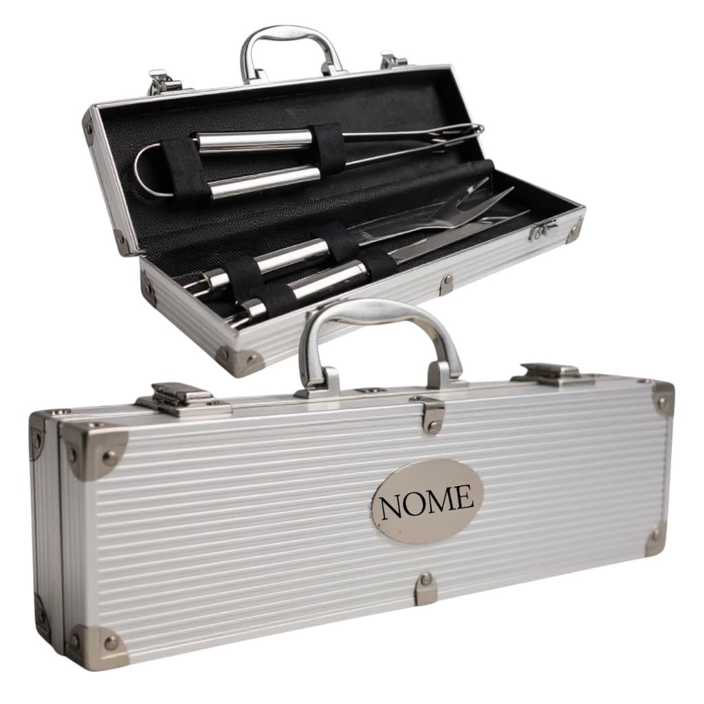 Kit Churrasco 3 Peças Personalizado Nome na Maleta Presente Pais Maridos e Churrasqueiros