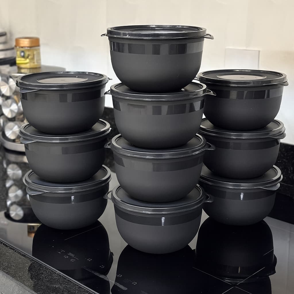 Kit 10 Potes Bowl 1300ml Plástico com Tampa – Marmita Cozinha, Freezer,  Micro-ondas e  Lava-Louças.