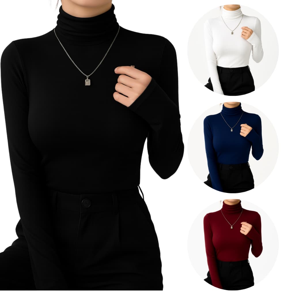 Camiseta Feminina Térmica Gola Alta Manga Longa Uv 50 Segunda Pele Frio Calor