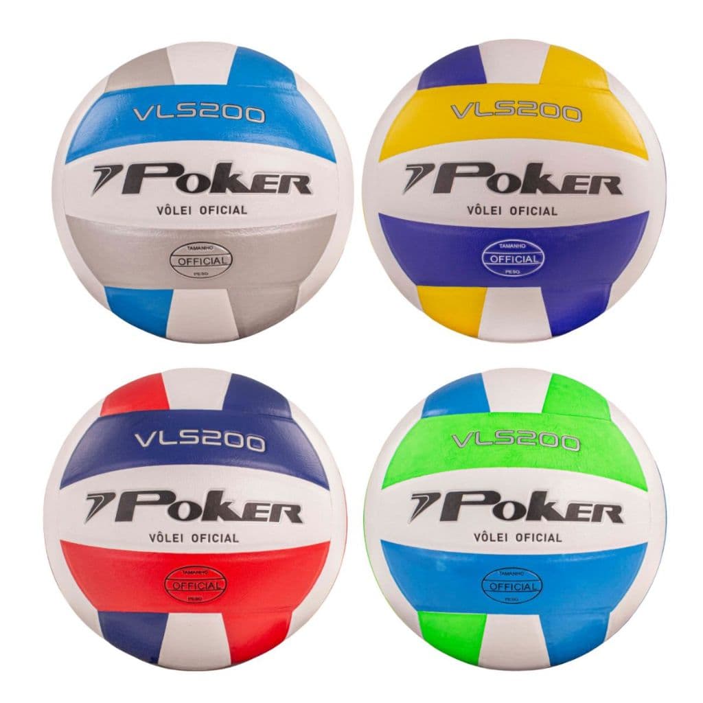 Bola Volei Semi-Profissional VLS 200 POKER - Costurada + Peso e Tamanho OFICIAL + PVC Soft