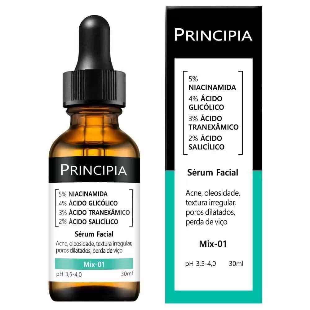 Mix-01 Principia Sérum com mix de 4 ativos: 5% de Niacinamida, 4% de Ácido Glicólico, 3% de Ácido