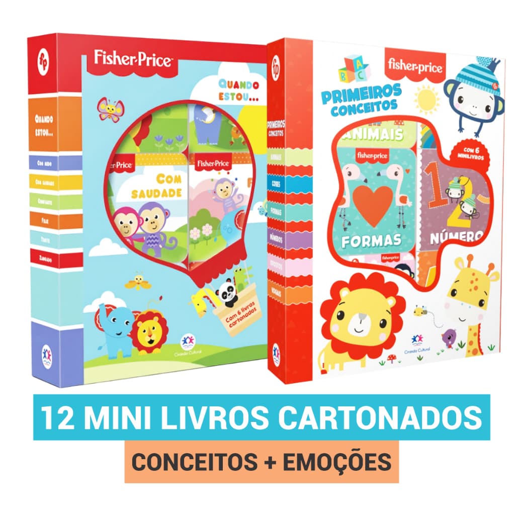 Box de Livros Fisher Price 6 ou 12 Mini Livros Primeiros Conceitos Quando Estou | Bebê Educativo Infantil