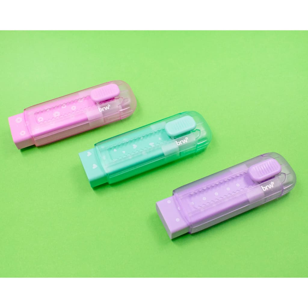 Borracha Retrátil Estampada Rosa Lilás E Verde Escolar Brw - UNIDADE