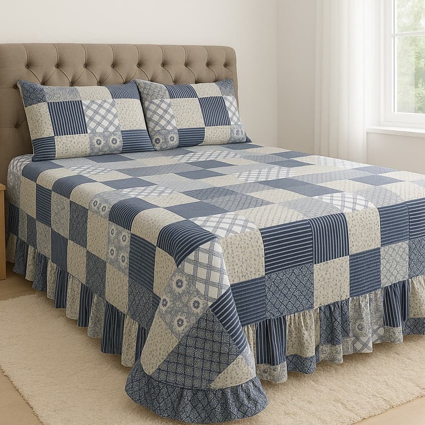 Colcha Casal - Queen -  Solteiro Helena Estampada Com Babado + Porta Travesseiros Micropercal Luxo