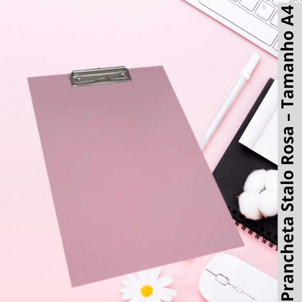 PRANCHETA STALO ROSA, 34X24CM IDEAL PARA ARQUIVOS DOCUMENTOS FOLHAS A4, FECHO METALICO PRANCHETA MDF
