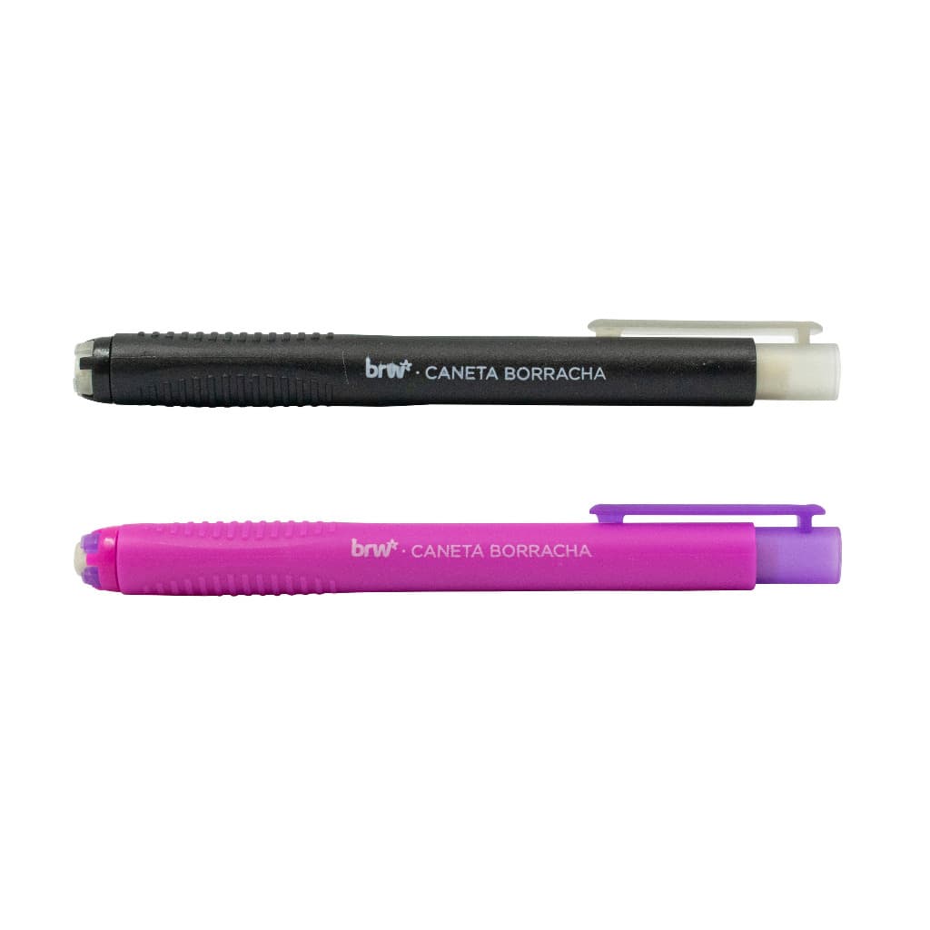 Borracha Caneta Retrátil Rosa OU Preta Brw Com Refil - UNIDADE