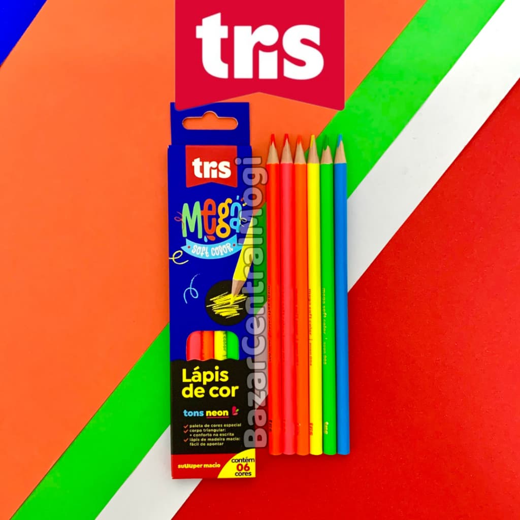 Lápis de Cor Neon Mega Soft Color Tris 6 Cores Fluorescentes Super Macio