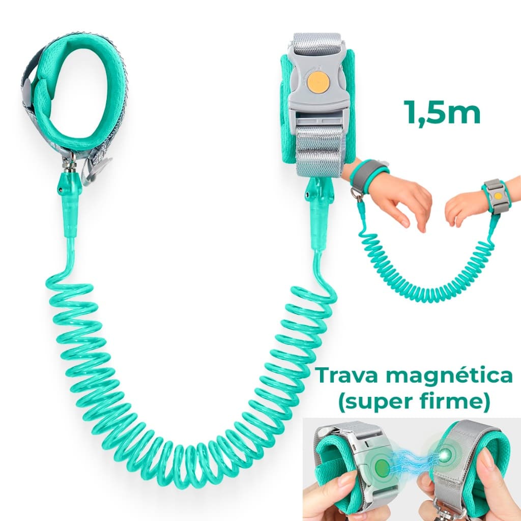 Pulseira Guia Segurança Infantil 1,5m Pulso Trava Magnética Cordão Anti Perda Criança Bebê Passeio