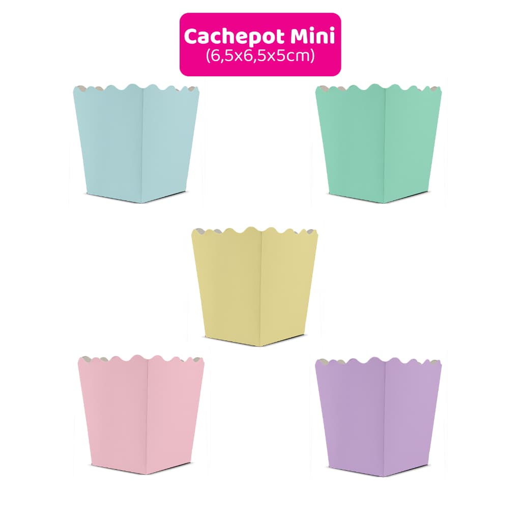 10 Cachepots de Papel em Cores Candy ou Pastel Tamanho Mini - 6,5x6,5x5cm