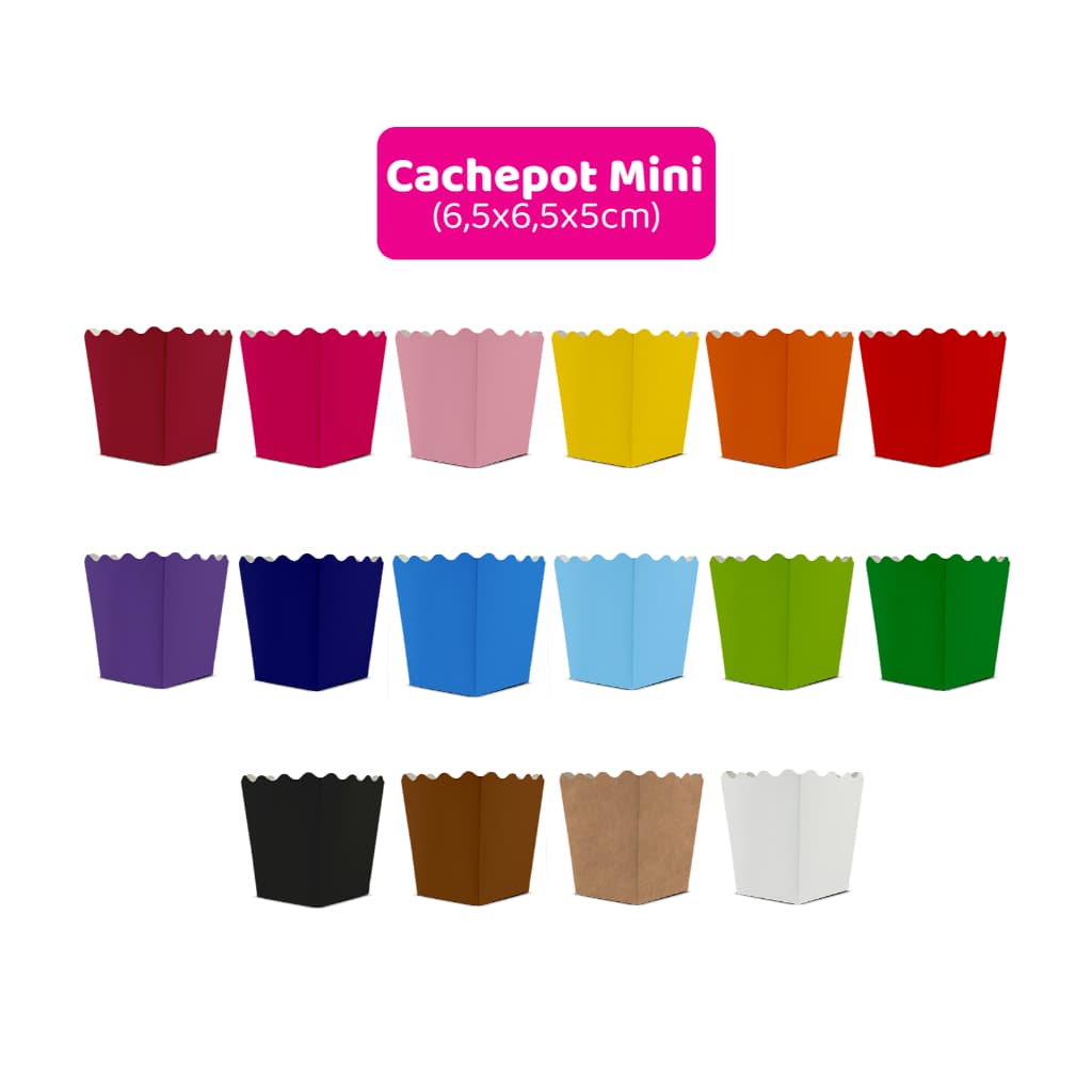 10 Cachepots de Papel Tamanho Mini - 6,5x6,5x5cm | Cores Variadas