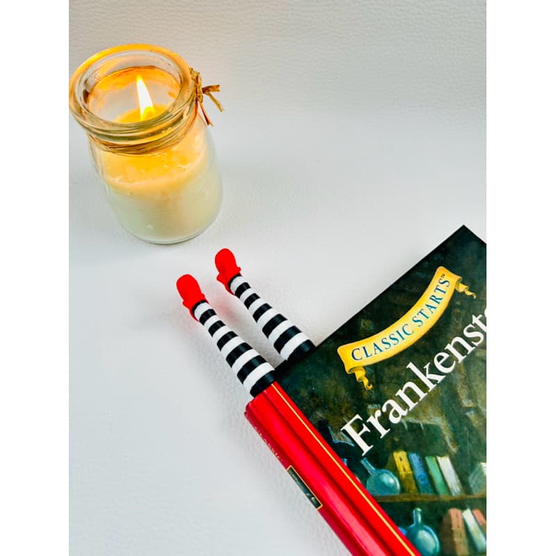 Marcador de Páginas sapatinhos vermelho bruxa com perninhas listradas