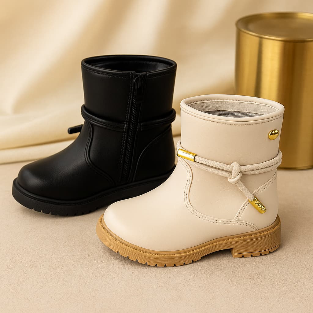 Kit 2 Botas Coturno Infantil Casual Cano Médio Country Menina Estilo Texana Branca Preta Confortável