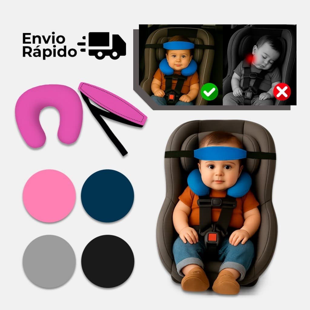 Kit Almofada de pescoço e Faixa Apoio Suporte Cabeça de Bebê Cadeirinha Carro