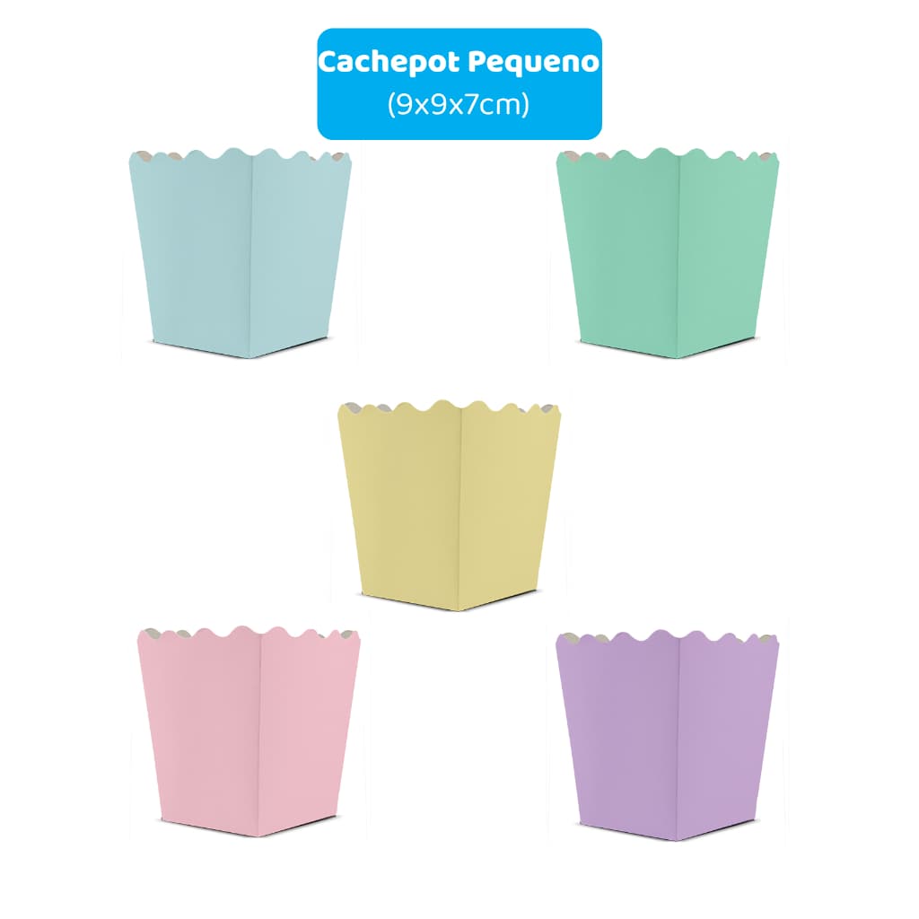 10 Cachepots de Papel Tamanho Pequeno - 9x9x7cm | Cores candy ou pastel