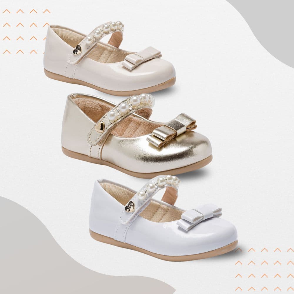 Sapatilha Infantil Bebê Menina Batizado Feminino Laço Pérola Festa 99207 Pequito