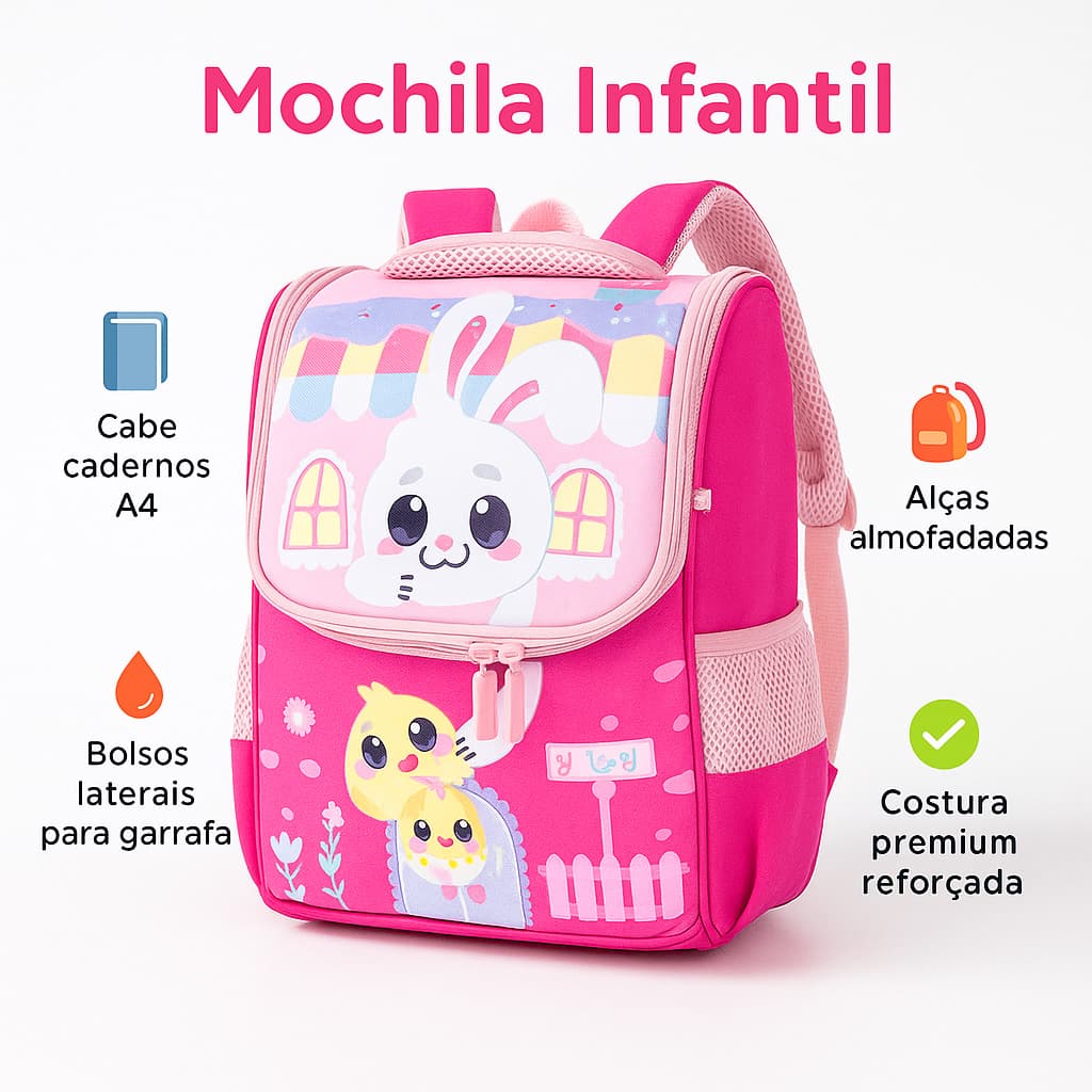 Mochila Infantil Escolar Unissex Pequena 3D | Mochila Creche Pré-Escola | Resistente e Reforçada | 2 a 6 Anos