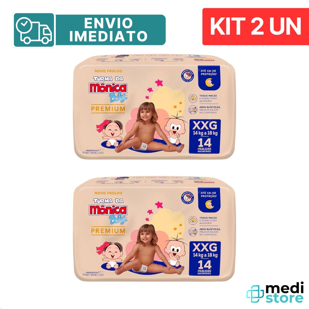 Kit com 2 Turma da Mônica Baby Premium XG 14 Unidades