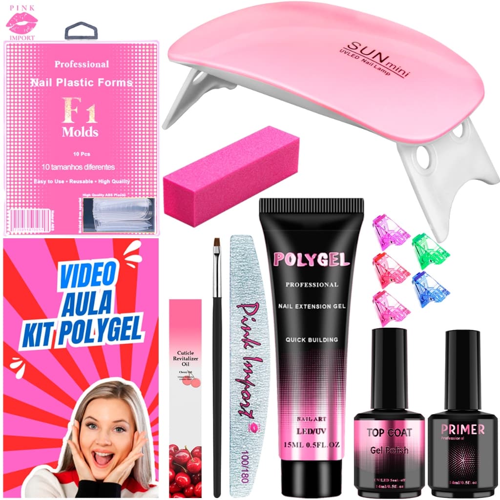 Kit Alongamento de Unha Polygel Cabine Estufa Sun Mini