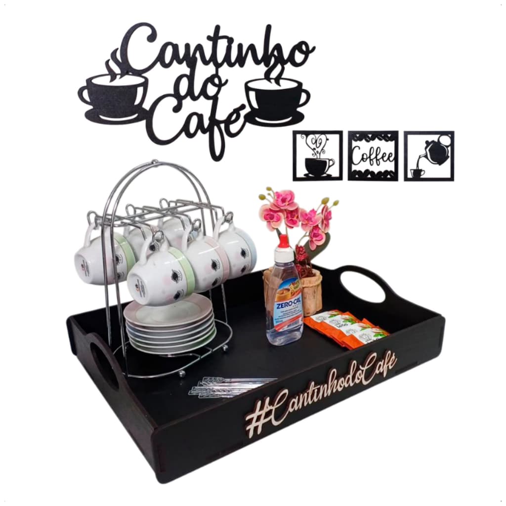 Bandeja Café Da Manhã Grande Resistente Mdf+cantinho Do Café