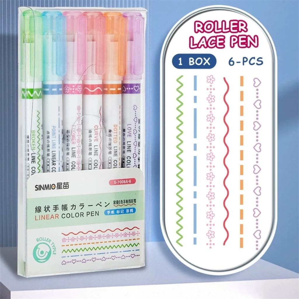 Caneta de Carimbo Roller, Contorno Floral, Curvas,Rolo, Linha de Onda Macadora