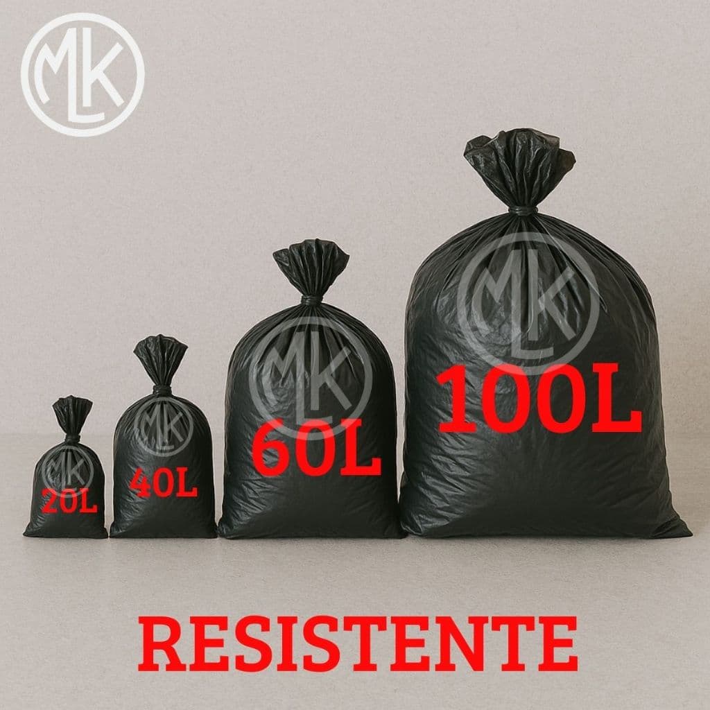Saco de Lixo Resistente Preto Pacote com 100 unidades  20L - 40L - 60L - 100L Vários tamanhos