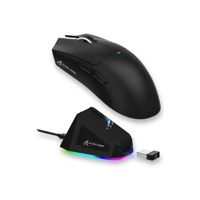 Mouse Gamer Sem Fio Attack Shark X11, Tri-Mode, 22000DPI, RGB, Com Dock Magnético, Bluetooth, 2.4GHz