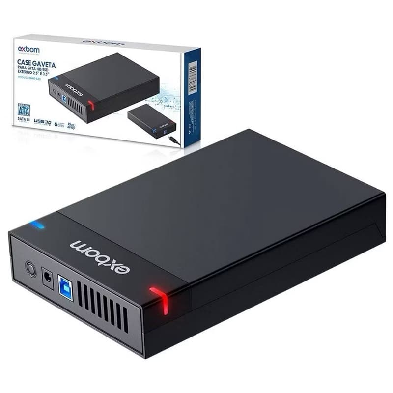 Case para HD 3,5” USB 3.0 com Fonte 12V, Suporte até 10TB, Transferência 6Gbps, LED, Dissipação de Calor, Plug & Play