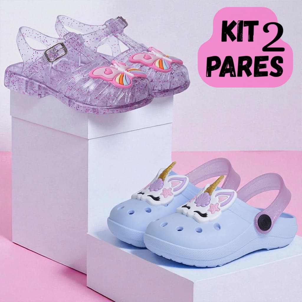 Kit 2 Pares Sandália Infantil Menina e Babuche Infantil Confortável