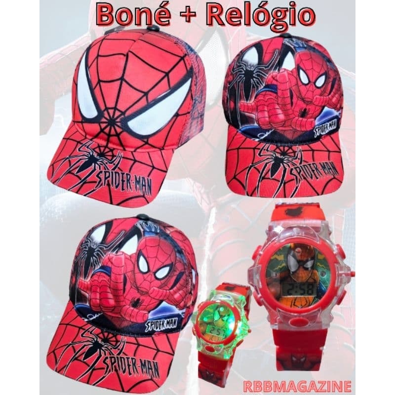 Kit Boné Estampado + Relógio Musical com Luzes Homem-Aranha