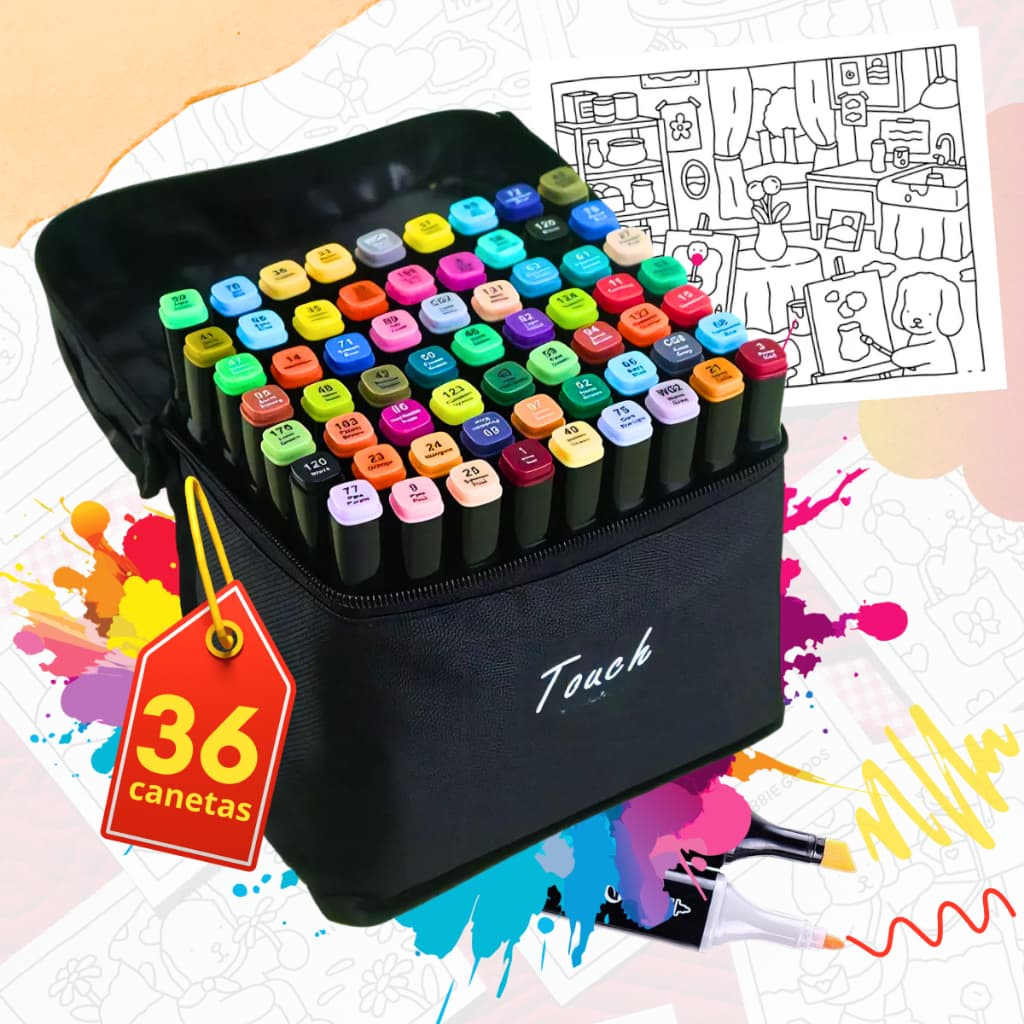 Kit Canetinhas Coloridas Duas Pontas Ponta Dupla Marcadores P/ Livro De Colorir Canetas Touch Cores