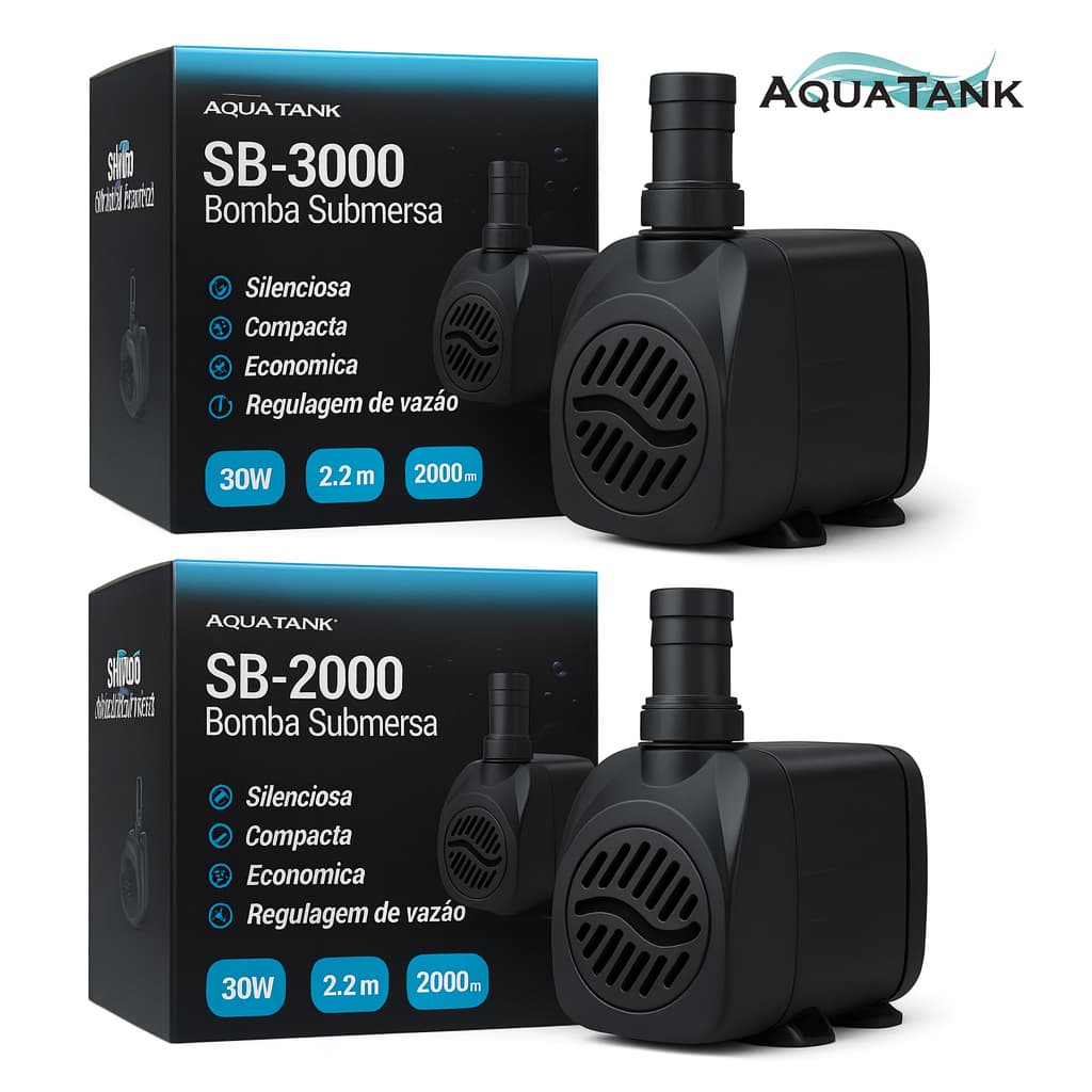 Bomba Motor Submersa 3000l/h Aquatank SB-3000 Litros Por Hora SB-2000l/h Aquario Fonte Lago Eleva Agua até 3M