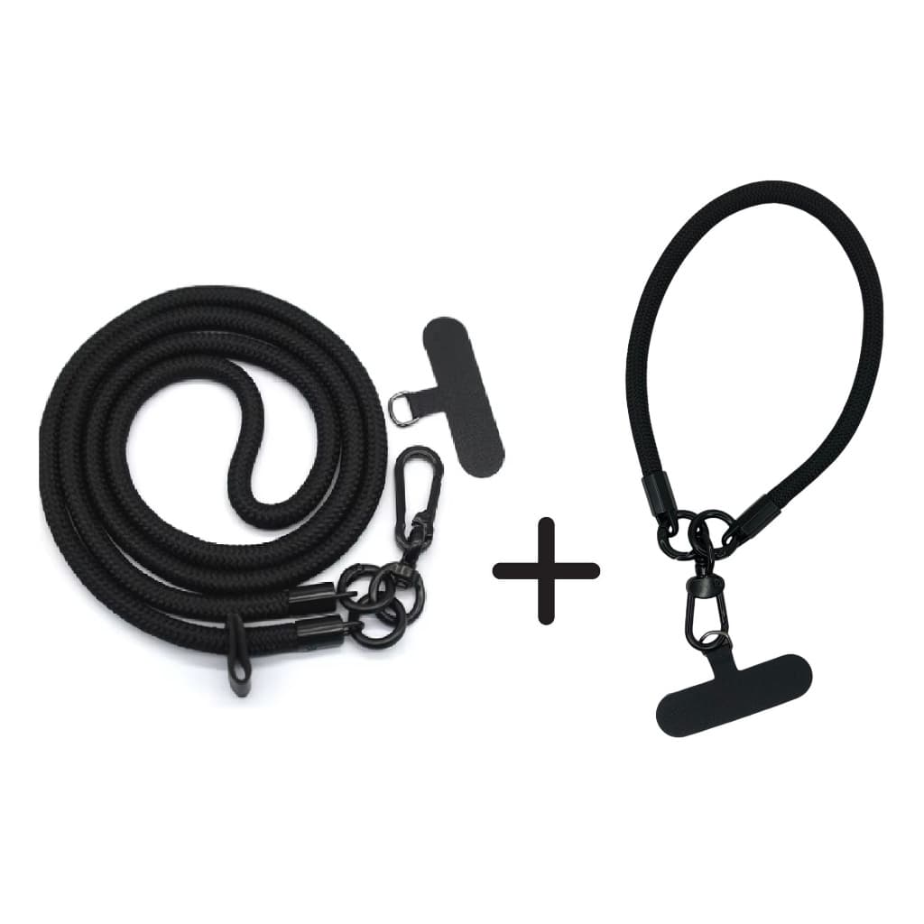 Kit Combo 2x Cordão Para Celular Grosso Longo De Pescoço e Curto Pulso Na Cor Preto