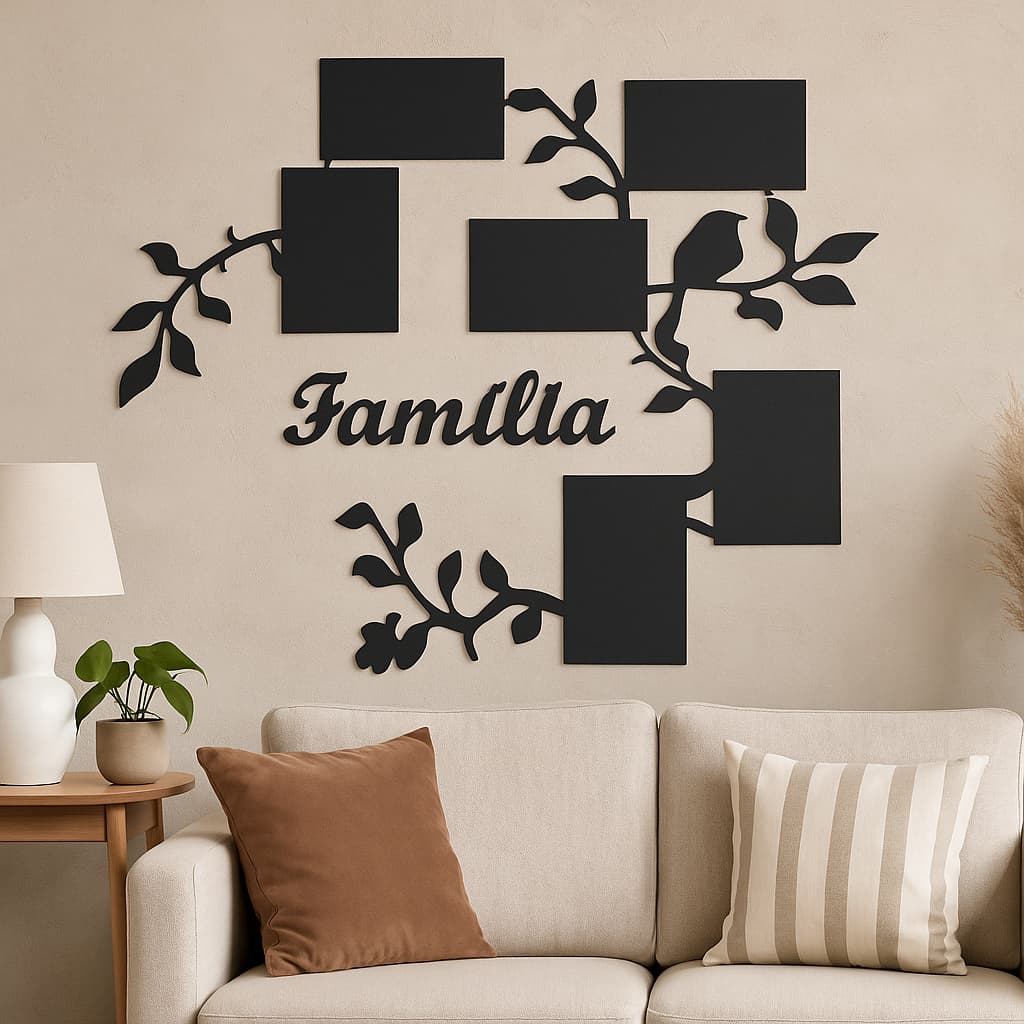 Porta-Retrato Família de Parede MDF 6 Fotos 10x15cm Decorativo 70x60cm