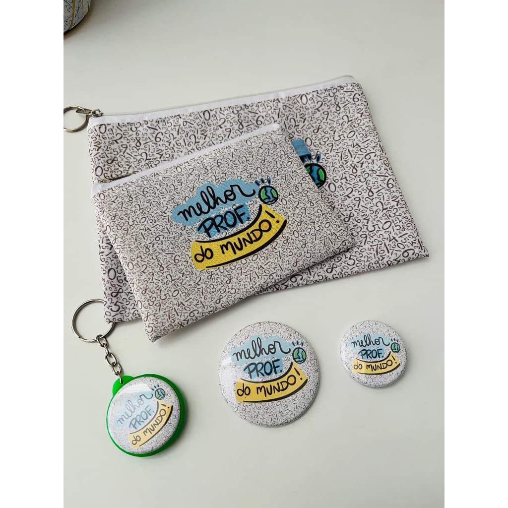 Kit Professor Necessaire/Porta Moedas/Chaveiro/Espelho/Botton