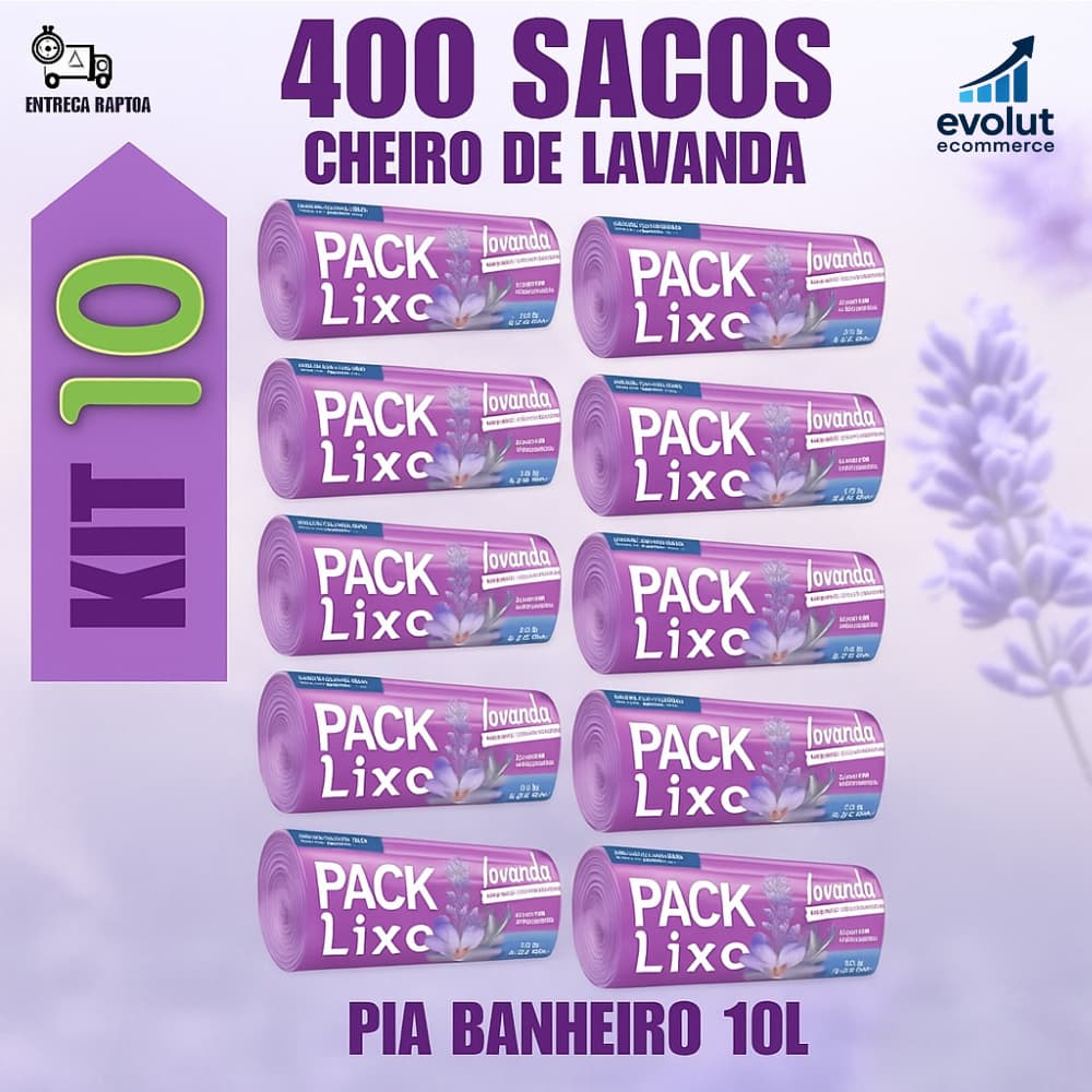 Kit 10 Rolos Econômico 400 Sacos Pia e Banheiro Neutraliza Odores