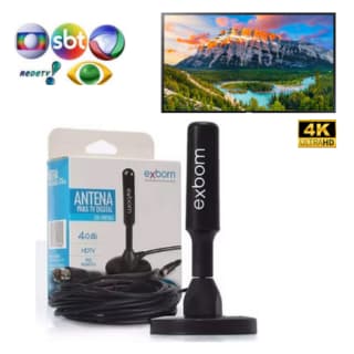 Antena Digital para TV, Interna e Externa, Sinal TV, HDTV, 4K, FM, UHF, Base Imã, Prova d'água