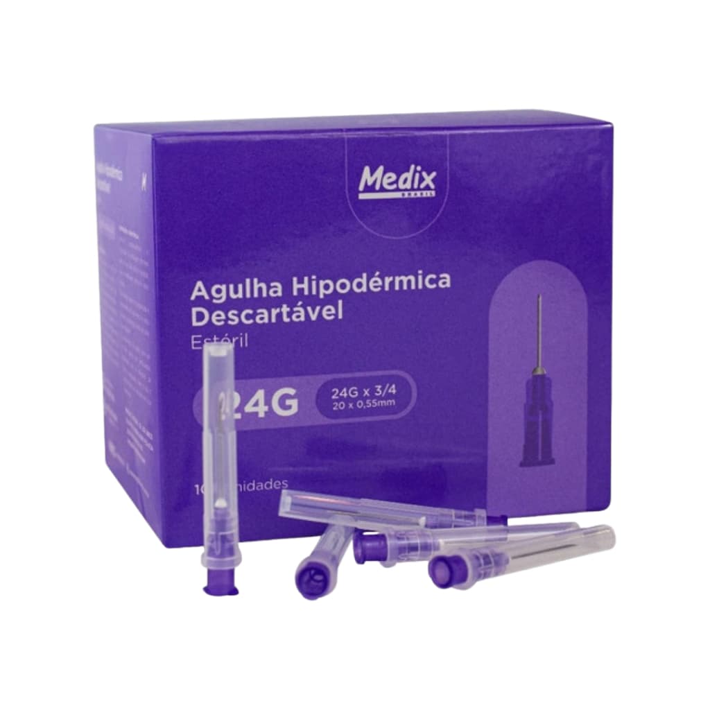 Agulha Hipodérmica Descartável Medix 20x0,55mm 24G - Caixa com 100 un Roxa