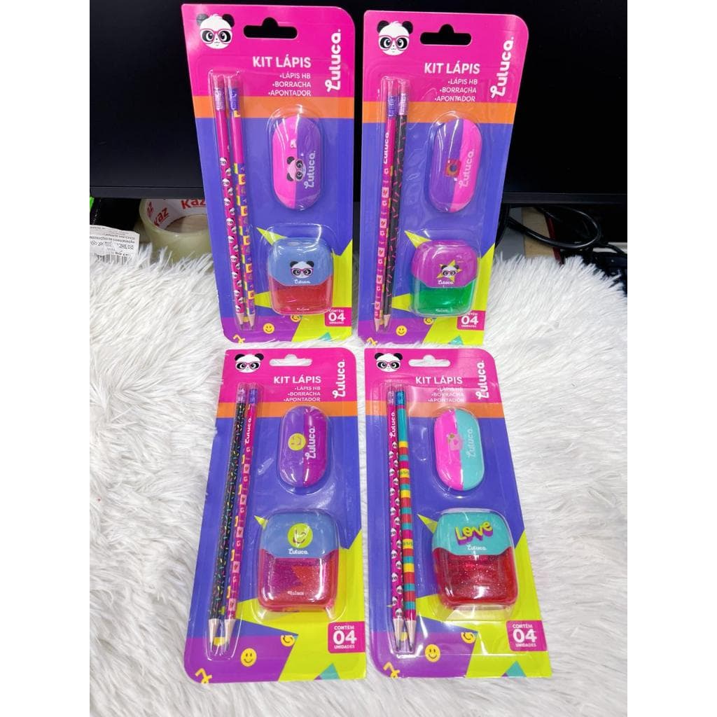 Kit Escolar Luluca Lápis Borracha Apontador Duplo Pandinha Oficial --