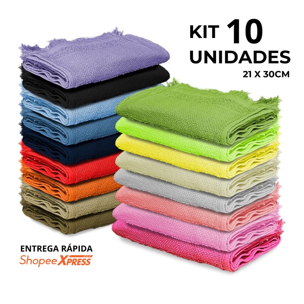 Kit 10 Toalhas de Mão Social Para Bordar 21x30CM Com Franja 100% Algodão