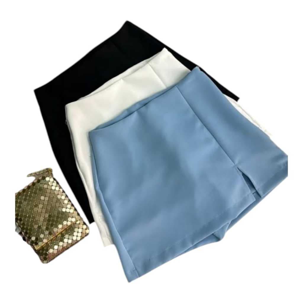 kit com 3 Shorts Saia Feminino Alfaiataria Moda Blogueira Tendência Verão Cores Lisas