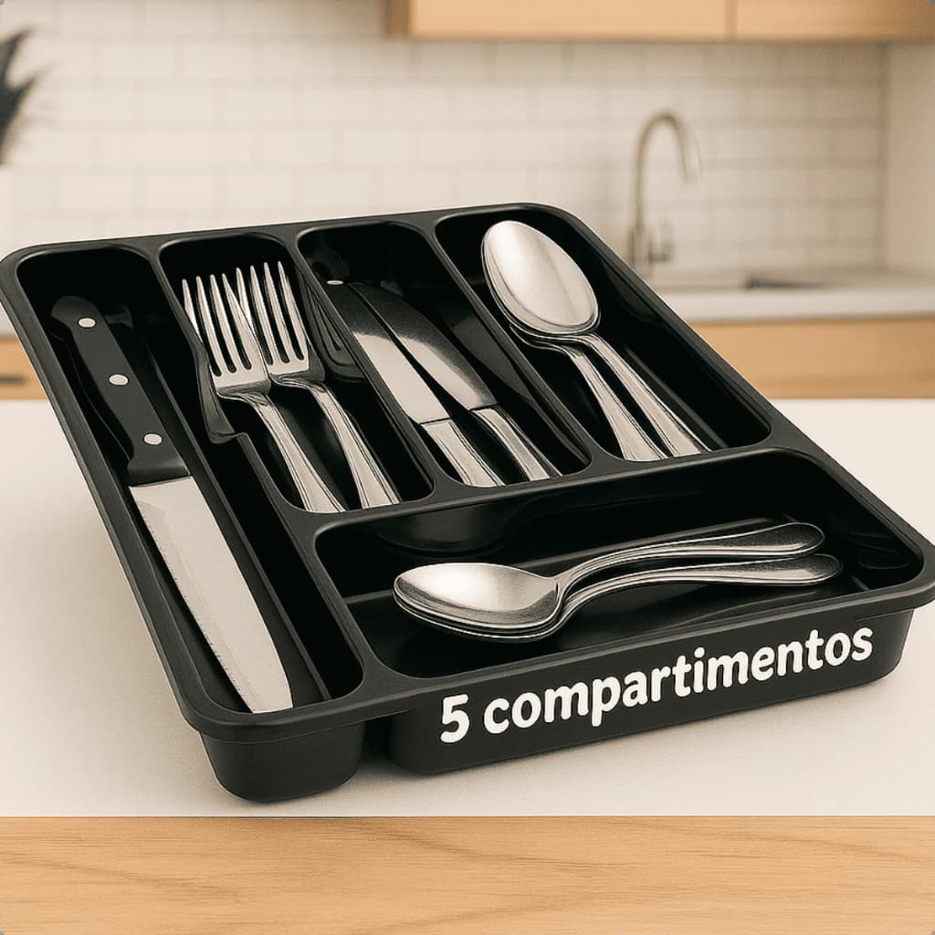 Porta Talheres Organizador De Gaveta De Cozinha Resistente Com 5 Divisórias Suporte Para Talher Durável Versátil Bonito