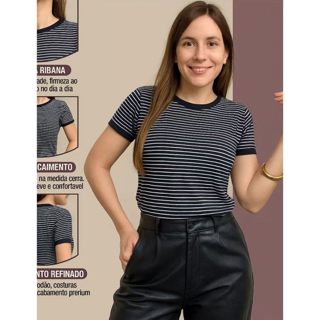 Blusa Básica Listrada Malha Ribana - Promoção
