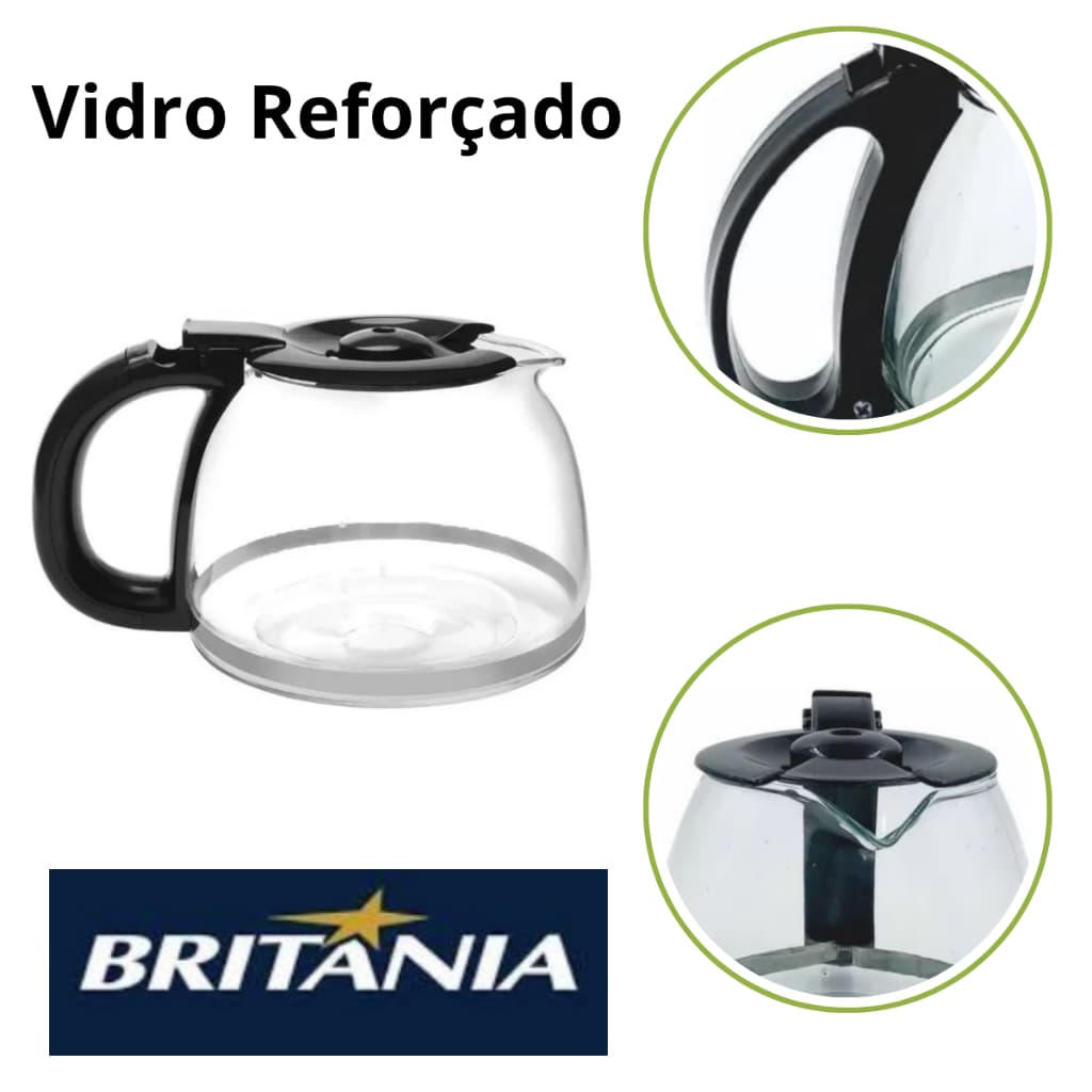 Jarra Cafeteira BCF19 BRITÂNIA 18 Cafes Vidro Forte Resistente Compátivel