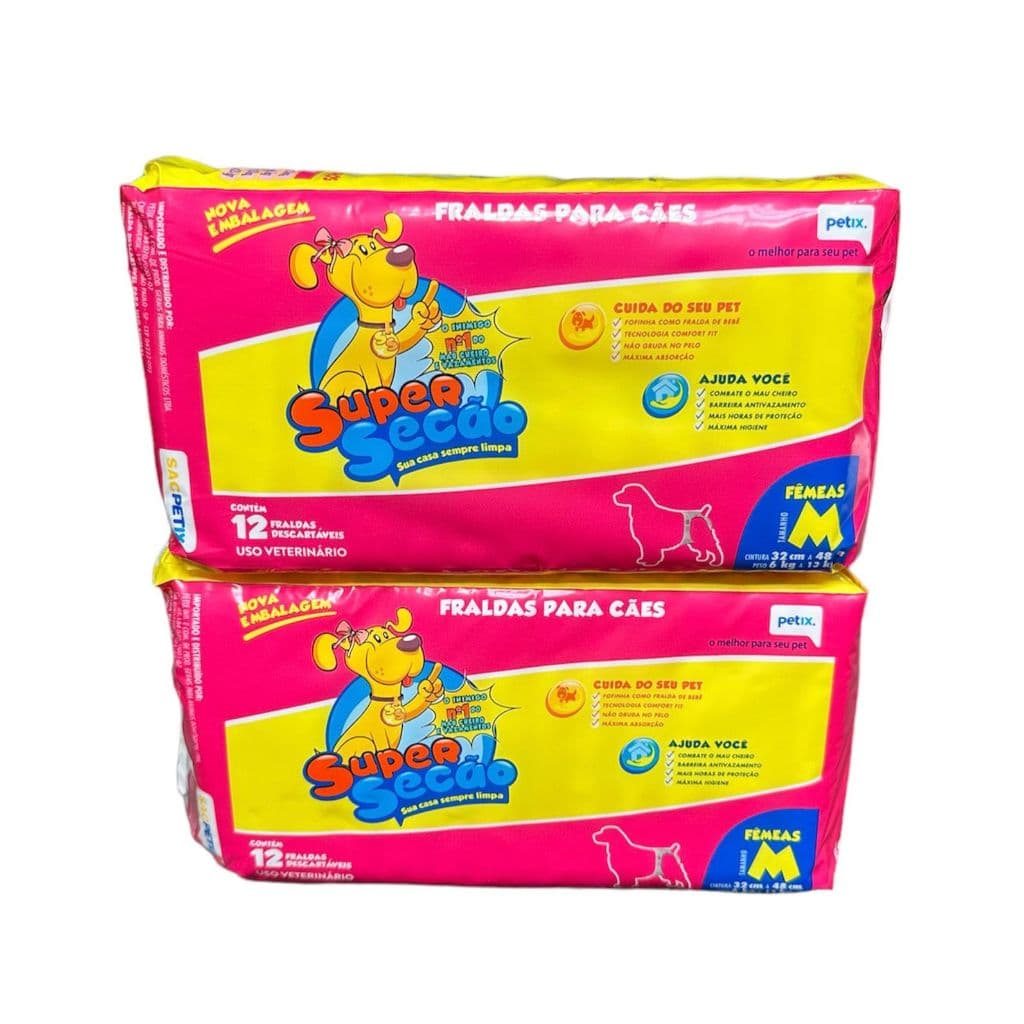 2 Pacotes Fralda Super Secão Descartável Para Fêmea M 24 Un