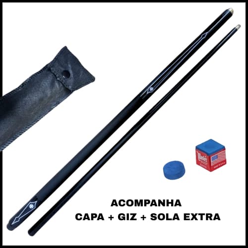 Taco de Sinuca/Bilhar Profissional Laqueado Bipartido + Giz + capa.