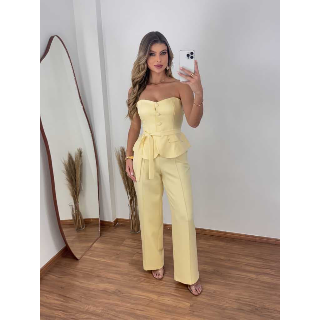 Conjunto Calça e Cropped Tomara Chique Casual Elegante Moderno